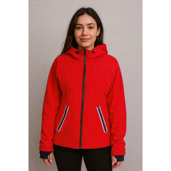 Athleta Softshell Waterproof Ski Jacket Red Hooded Large Gorpcore Winter Outdoor - Picture 1 of 10